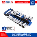 HL Kunci Shock Set Ratchet 72T Handle Set HL Premier 1/2" 20PCS HL72T20