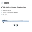 GAGANG SHOCK - REVERSIBLE RATCHET 1" DR 800MM 32" KNURL - KING TONY 8779-32F