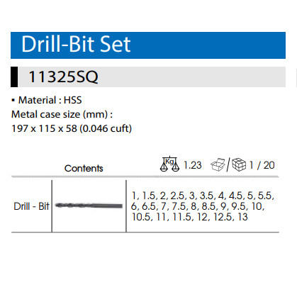 25PC DRILL SET WITH METAL BOX 1.0MM-13.0MM (0.5MM STEP) - 11325SQ