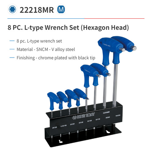 KUNCI L SET MURAH L-HANDLE HEX HEAD SET 2-10MM KING TONY 8PC- 022218MR