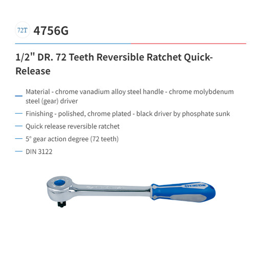 RATCHET-1/2" QUICK RELEASE REVERSIBLE RATCHAT 10" KING TONY 04756-10G