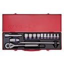 KUNCI SHOCK 14PC 1/2" DR SOCKET SET 6PT METRIC CHROME KINGTONY 04512MR
