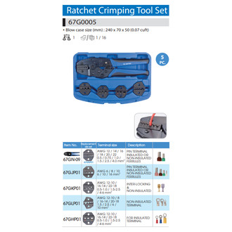 5PC. INTERCHANGEABLE RATCHET CRIMPING - KING TONY - 067G0005