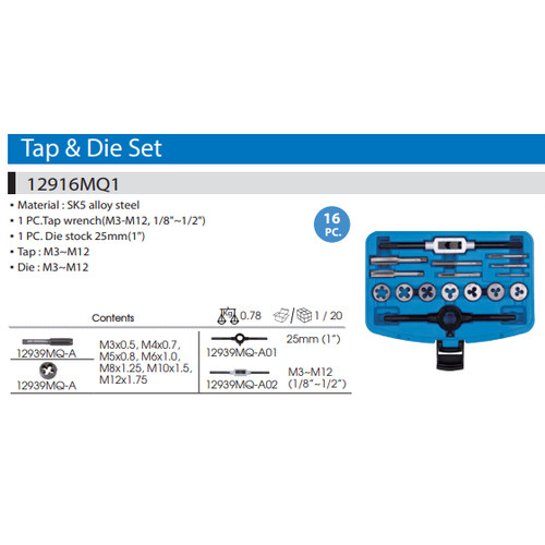 16PC. TAP & DIE SET METRRIC - KING TONY - 012916MQ1