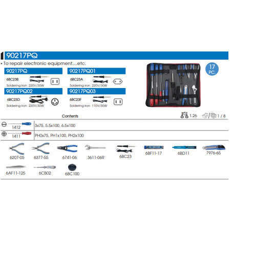 SOLDER ELECTRICAL SET / ELECTRONIC TOOL SET 17PC - KING TONY 90217PQ