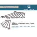 KUNCI RING PAS SET 14 PCS 12 PT METRIC MIRROR CHROME GRAY TOOLS MC214