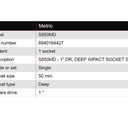KUNCI SOK IMPACT PANJANG - DEEP IMPACT SOCKET 50MM CHICAGO PNEUMATIC S850MD 1" DR