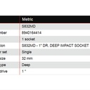 S832MD 1" DR. DEEP IMPACT SOCKET 32MM Chicago Pneumatic 8940164414