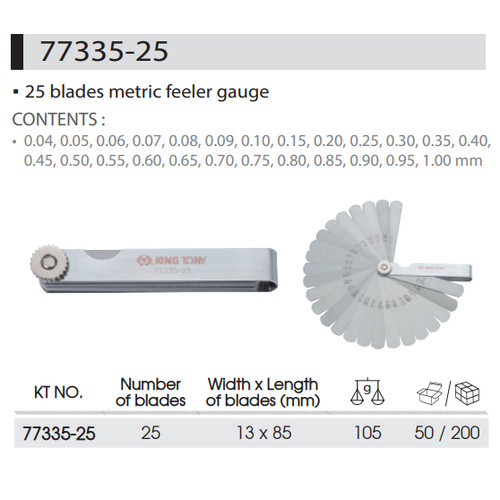 PISAU PENGUKUR MURAH 25 BLADES METRICK FEELER GAUGE-KINGTONY 077335-25