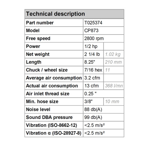 LOW-SPEED TIRE BUFFER CP873 CHICAGO PNEUMATIC T025374 TIRE BUFFER