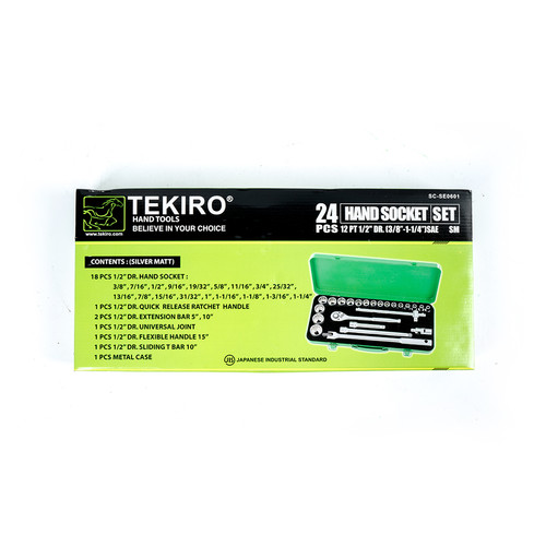 TEKIRO 1/2 INCH SOCKET SET 12 PT 3/8" - 1 1/4" SAE (SM) 24 PCS / TOOLS