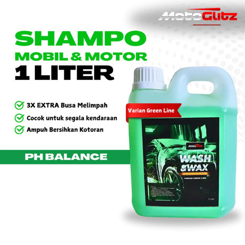 Snow Wash & Wax (Green Line 1L) MotoGlitz Shampoo pH Balance Cuci Mobil dan Motor Sampo Pencuci Mobil Motor Shampo Busa Salju - Distributed by GUNKA