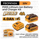 P20S Bundling 2 Baterai 20V FBCPK1424 (4.0 Ah) + 1 Charger (4A) Ingco Ex Fbcpk1222-Gk