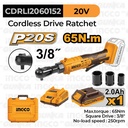 P20S Cordless Drive Ratchet (3/8" 2B1C 65Nm) CDRLI2060152 Mesin Pembuka Gagang Buka Baut Soket Kunci Wrench Square Drive Baterai Ex Cdrli2060152