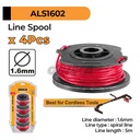4-Pcs Nylon Spool Line (5 m) INGCO ALS1602 Tali Senar Mata Mesin Potong Pemotong Rumput Auto-Feed for CGTLI20018 CGTLI20328 CGTLI20301 CGTLI203285 CGTLI203285