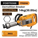 Demolition Breaker (14 Kg 50J) INGCO PDB170068 Mesin Bobok Tembok 1700W Lantai Dinding Aspal Beton Cor Coran Jack Hammer SDS-Hex ex PDB17008