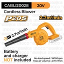 P20S Cordless Hand Blower (2.7m³/min) INGCO CABLI20028 - Mesin Tiup Daun Debu Pet Dryer Pengering Bulu Hewan Kucing Anjing