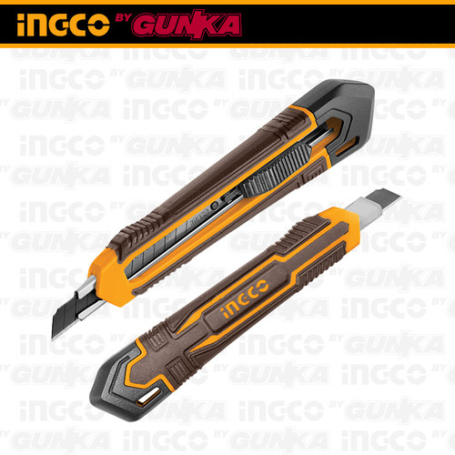 Snap-Off Blade Knife (9mm SK4) INGCO HKNS110925 Cutter Pisau Auto Lock Potong Alat Anti Selip Memotong Retract Kunci Otomatis