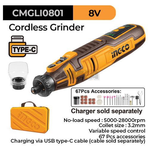 P20S Cordless Grinder (8V, 5000-28000rpm) CMGLI0801 Tuner Bor Gerinda Ukir Kayu Potong Pvc Pipa Poles Metal Baterai