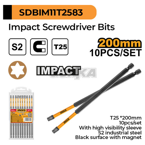 10-Pcs Impact Screwdriver Bits (T25 x 20Cm) SDBIM11T2583 Mata Obeng Torx Magnet Impact Pembuka Buka Pengencang Kencang Baut Torx