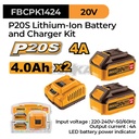 P20S Bundling 2 Baterai 20V FBCPK1424 (4.0 Ah) + 1 Charger (4A) Ingco Ex Fbcpk1222-Gk