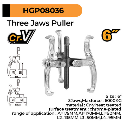 Three Jaws Puller (6") HGP08036 Traker Katrol Tarik 3 Cakar Montir Motor Menarik Tarik Baut Bearing Roda As
