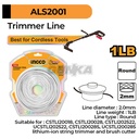 Trimmer Line (2.00 mm 1LB) ALS2001 Tali Senar Mata Mesin Potong Pemotong Rumput Auto-Feed For Cgtli20018 Cgtli20328 Cgtli20301 Cgtli203285 Cgtli203285