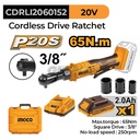 P20S Cordless Drive Ratchet (3/8" 2B1C 65Nm) CDRLI2060152 Mesin Pembuka Gagang Buka Baut Soket Kunci Wrench Square Drive Baterai Ex Cdrli2060152