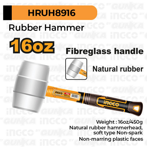 Soft Rubber Hammer (White 16oz/450g) INGCO HRUH8916 Palu Karet Putih Malet Pasang Keramik Marmer Parket Vinyl Granit Anti Penyok Pecah