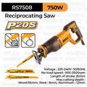 Reciprocating Saw (750W) INGCO RS7508 Mesin Gergaji Listrik Potong Pipa Sabre Saber Tulang Kayu Besi Hollow Plat