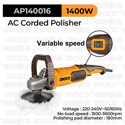 Angle Polisher (1400W 180mm/7") INGCO AP140016 Alat Mesin Poles Listrik Pemoles Cat Body Mobil Kaca Auto Detailing PPF Coating