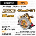 P20S Cordless Circular Saw (165mm/6½") INGCO CSLI1652 Gergaji Kayu Serkel Sirkular Mata Bulat Lurus Miring Kayu Papan Triplek Multiplek