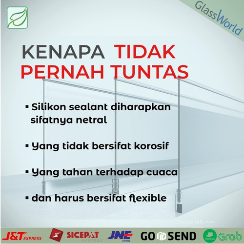 Glazing MP Green (Black 300 ml Neutral) Silicone Sealant Silikon Silen GLAZING IKA Hijau Lem Kaca & Aluminium Non-Asam Paintable Kualitas WACKER GP-N Kemasan Tabung - Netral Hitam