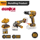 [Bundle] P20S Cordless Brushless Impact Drill CIDLI20602-GK+ Angle Grinder CAGLI21104-GK + 2 Baterai Charger - Bor Impact Gerinda Baterai Portable
