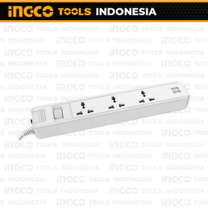 Stop Kontak Terminal (2xUSB) INGCO HES13041VSB Colokan 3 Lubang Saklar