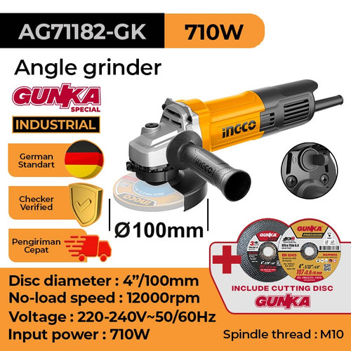 Angle Grinder (4"/100mm) INGCO AG71182-GK Mesin Gerinda Tangan 4 Inch