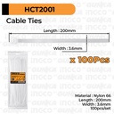100-Pcs Cable Ties (20cm Putih) INGCO HCT2001 Tali Kabel Tis Tie Nylon