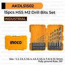 15-Pcs M2 HSS Drill Bit Set (1-12 mm) INGCO AKDL51502 Mata Bor Besi