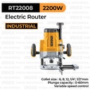 Electric Wood Router (1/2" 0-60mm) INGCO RT22008 - Mesin Profil Kayu