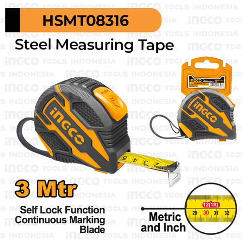 Steel Measuring Tape (3 m) INGCO HSMT08316 Meteran Besi 3m Meter
