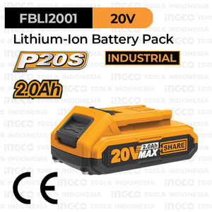 Baterai P20S (2.0 Ah) Power Tools INGCO FBLI2001 - 20V Li-Ion Battery