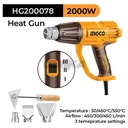Heat Gun (2000W 50-550°C) INGCO HG200078 Mesin Alat Blower Udara Angin Panas 3-Level Hotgun Hot Hit Gun Pemanas 2000 Watt ex HG200028