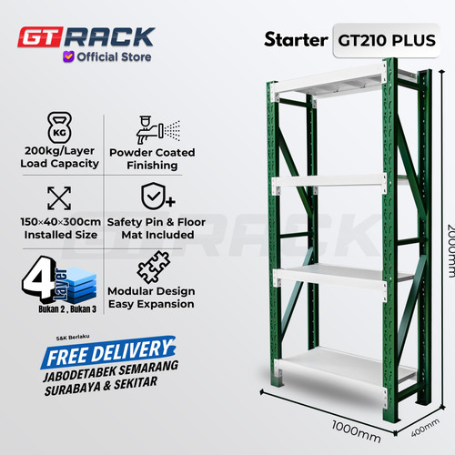RAK GUDANG BESI GT RACK GT210 PLUS – WAREHOUSE RACK 200KG TINGGI 4 SUSUN 2 METER LEBAR 40CM PANJANG 1M