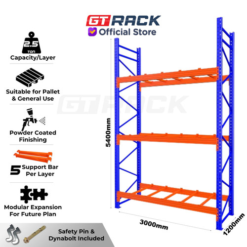 RAK PALET 2.5 TON AYORACK AI25-3054S W12 TINGGI 5.4 METER - RACK PALLET PANJANG 3 METER - RAK GUDANG HEAVY DUTY PALLET RACKING LEBAR 120CM
