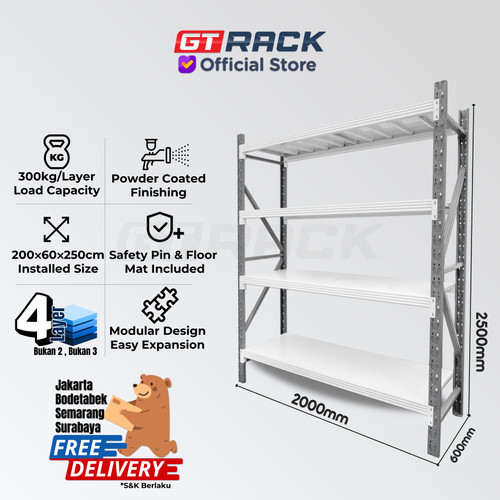 RAK BESI 300KG 4 TINGKAT 2.5 METER - AYORACK RACK GUDANG SUSUN SEMBAKO BANGUNAN AL3-2025