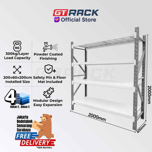 RAK BESI 300KG 4 TINGKAT 2 METER RACK GUDANG SUSUN KOSMETIK SPAREPART