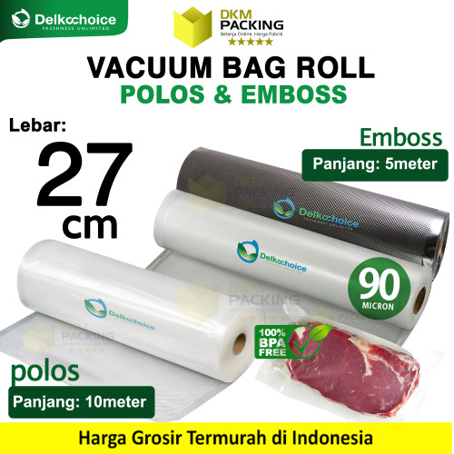 Vacuum Makanan 27cm POLOS EMBOSS ROLL Plastik Vakum Roll BINTIK SMOOTH DELKOCHOICE
