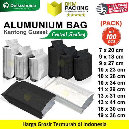 (PACK) Kantong Aluminium Bag Gusset CENTRAL SEALING Kemasan VALVE Coffee Bubuk Biji Kopi Alumunium Metalizing Foil DELKOCHOICE