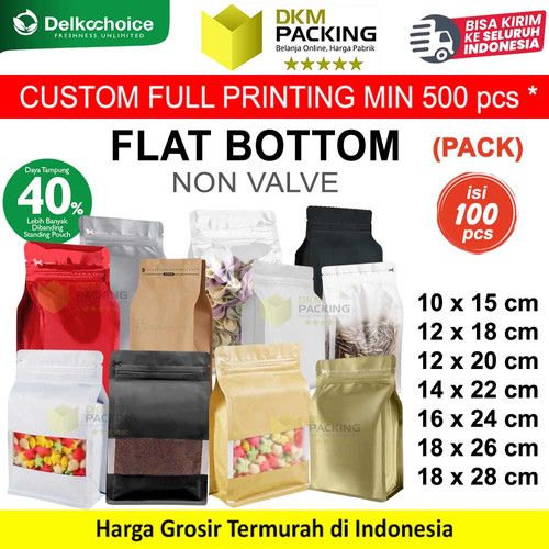 (PACK) Flat Bottom NON VALVE Coffee Bag Plastik Kemasan Biji Kopi Standing Pouch Ziplock Food Grade DELKOCHOICE