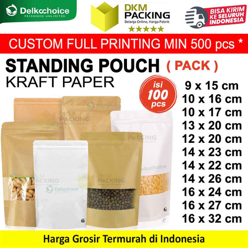 (PACK) Standing Pouch KRAFT PAPER Plastik Klip kemasan Kertas Food Grade Snack Makanan DELKOCHOICE